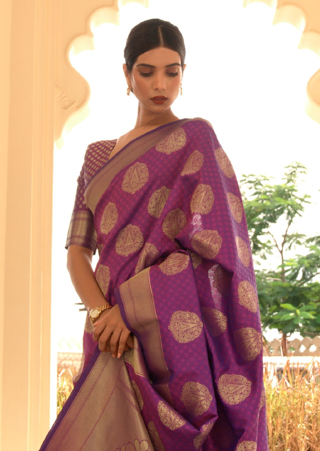 Purple Zari Woven Banarasi Silk Saree