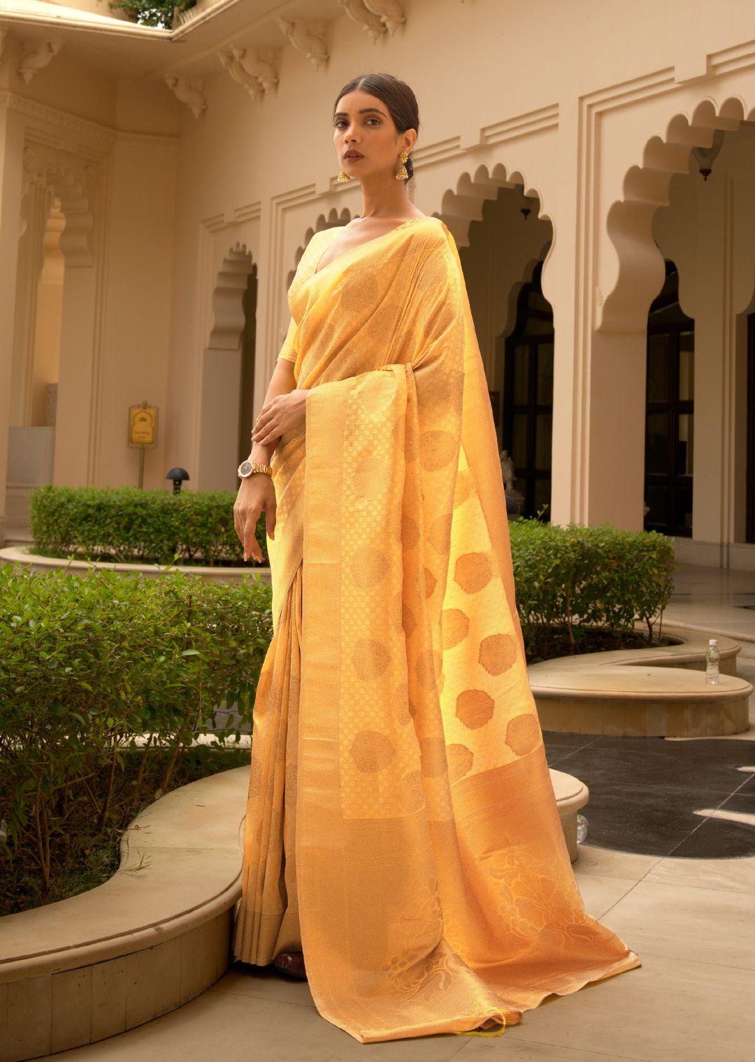 Yellow Zari Work Banarasi Silk Saree - VJV Now - India