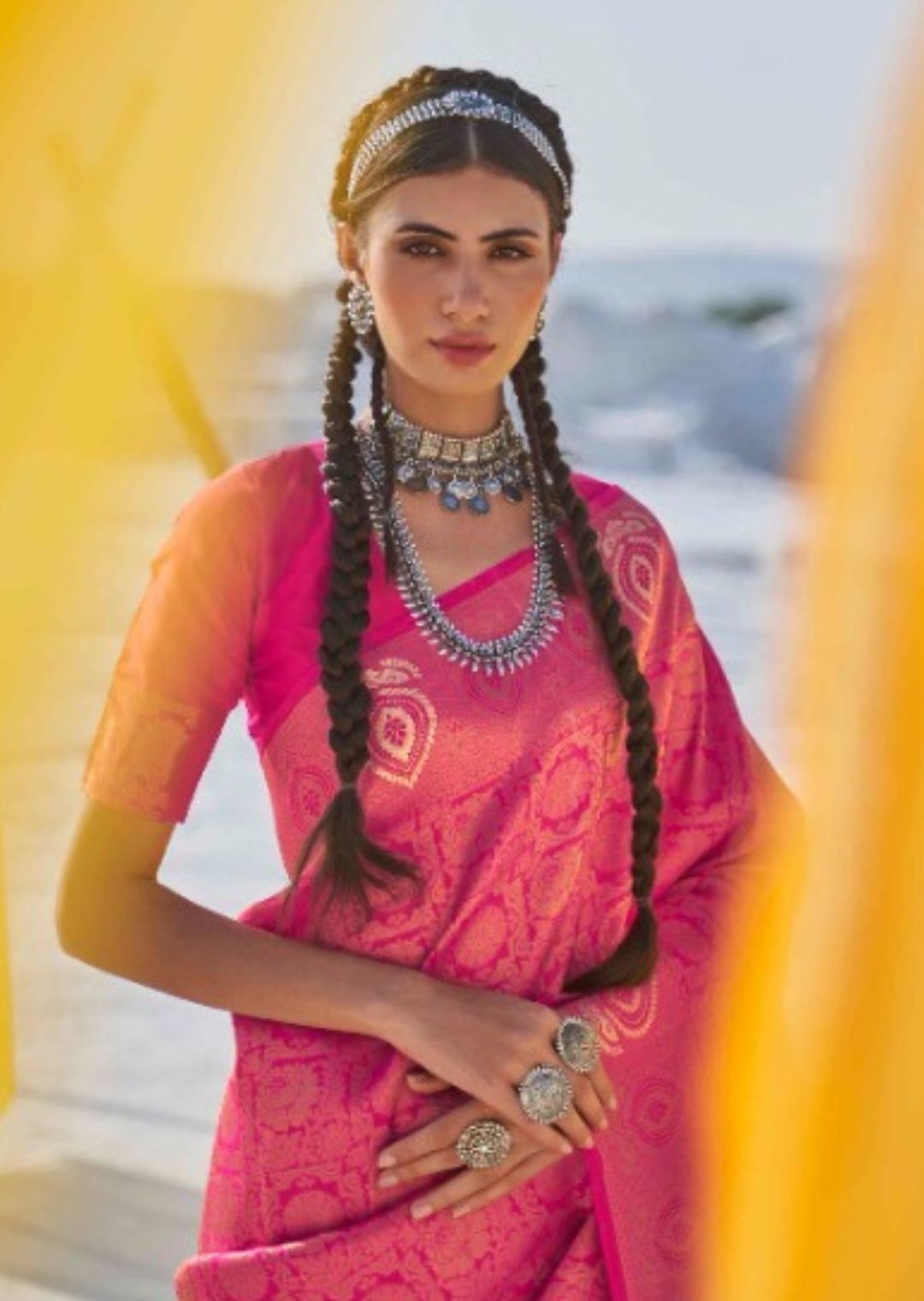 Hot Pink Hand Woven Kanjivaram Silk Saree