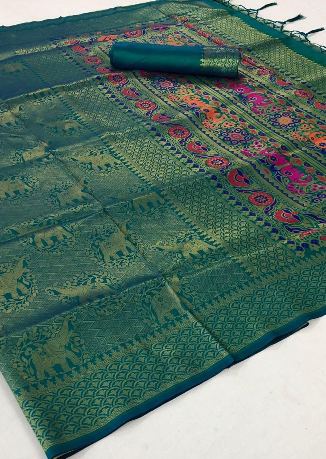 Turquoise Blue Hand Woven Kanjivaram Silk Saree