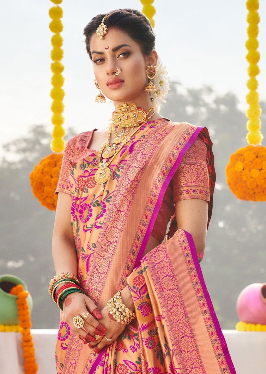 Magenta Purple Woven Traditional Paithani Silk Saree