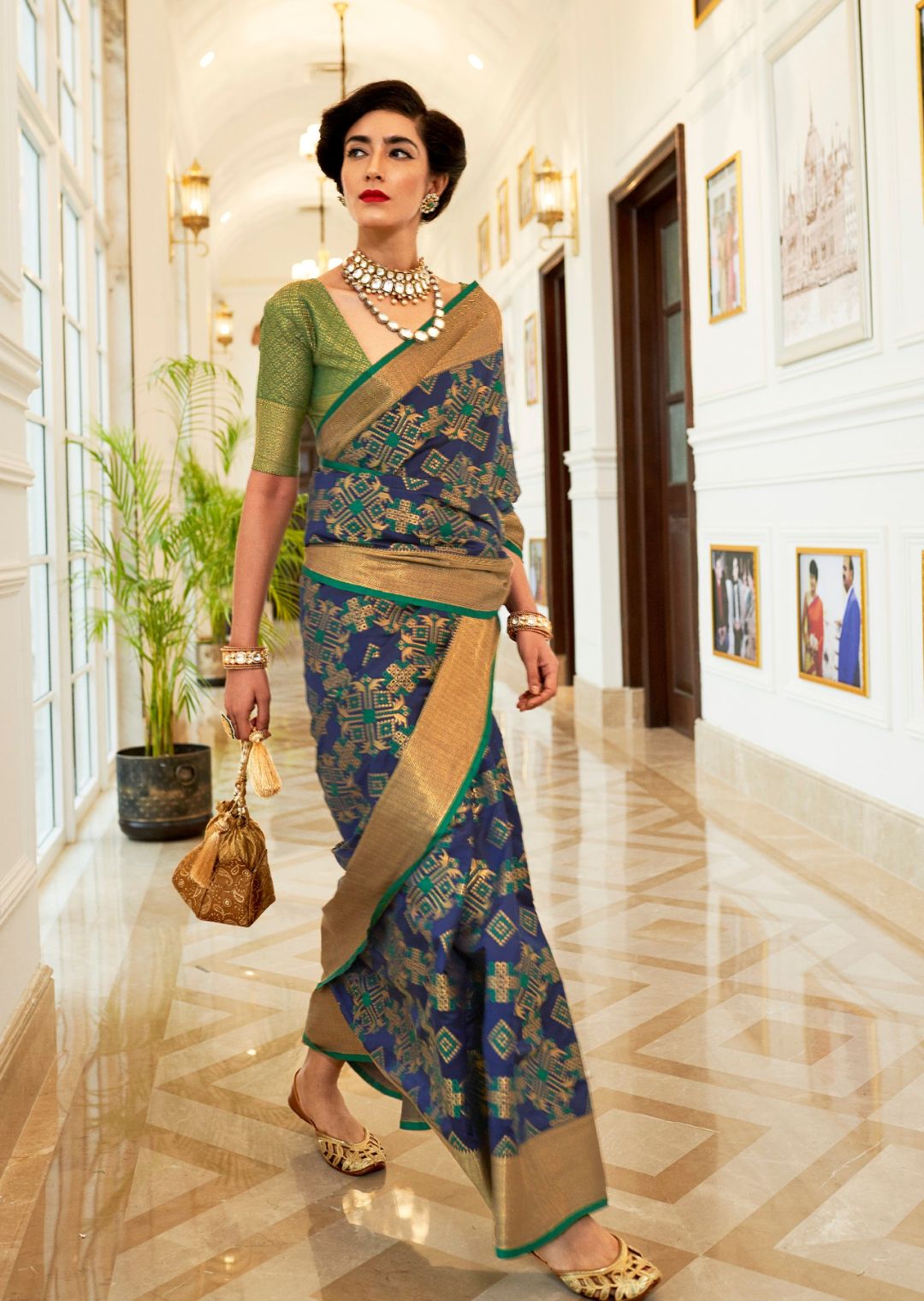 Navy Blue Woven Traditional Patola Silk Saree