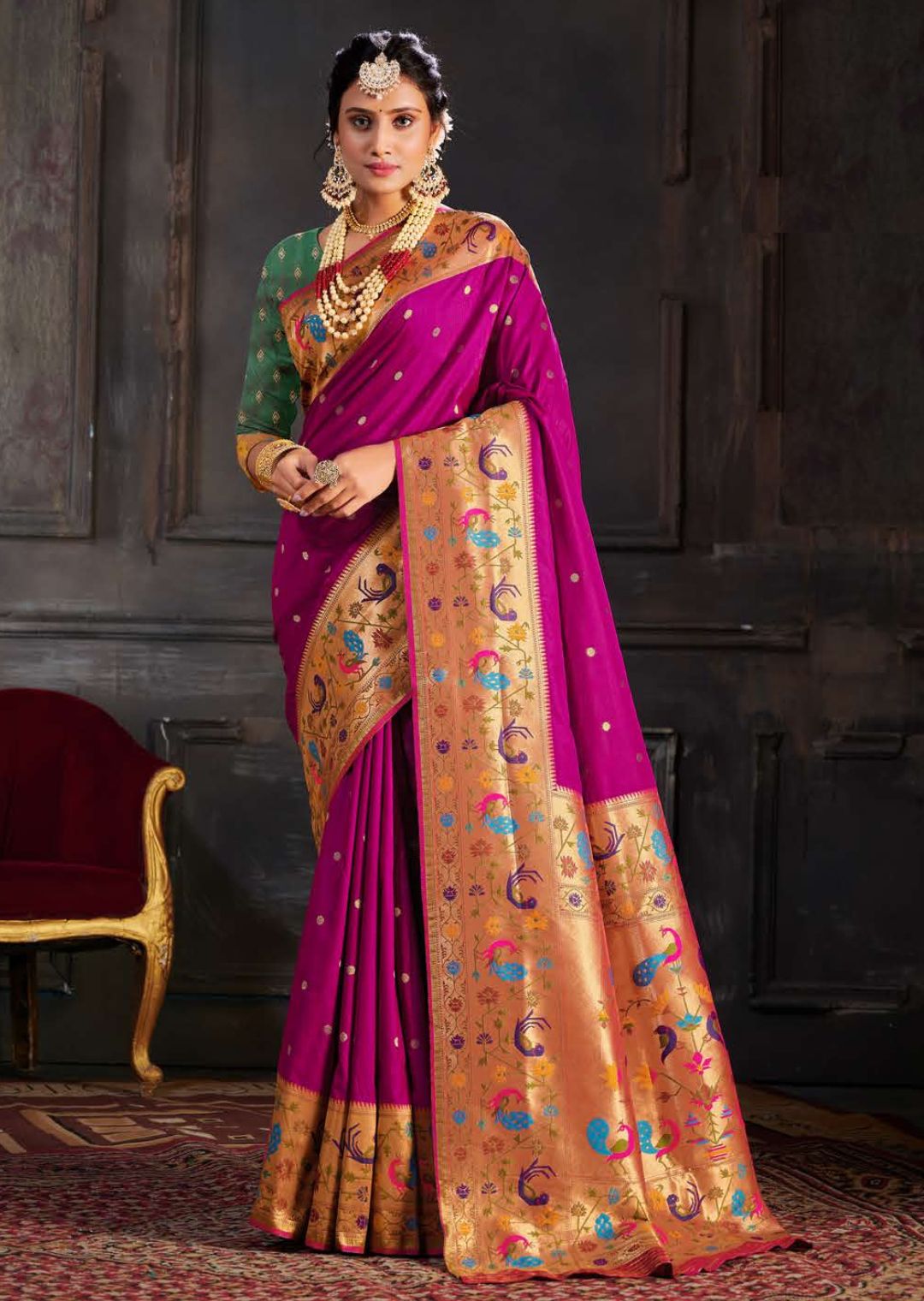 Buy Lovely Purple Woven Paithani Silk Wedding Wear Saree - Zeel Clothing