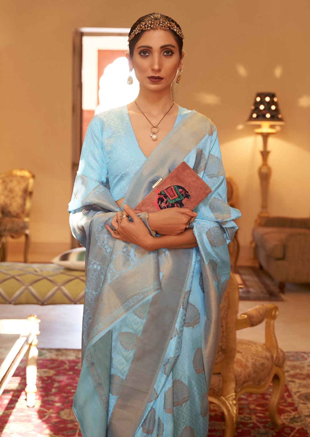 Sky Blue Zari Woven Banarasi Silk Saree