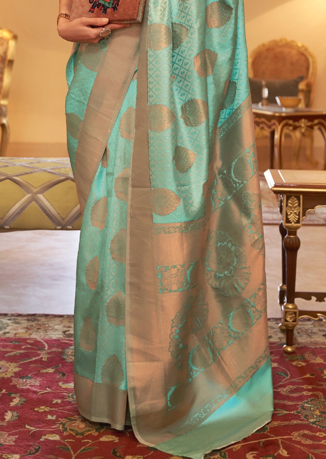 Light Aqua Marine Zari Woven Banarasi Silk Saree