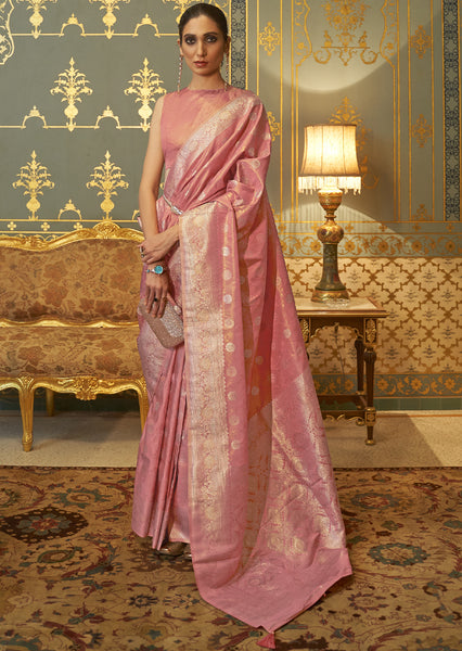 Onion Pink Color Banarasi Soft Silk Zari Weaving Work Casual Wear Saree -  7099174278