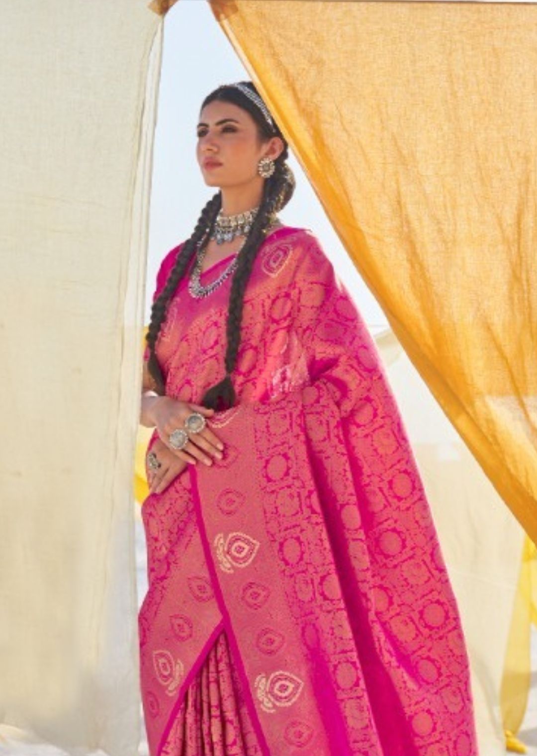 Hot Pink Hand Woven Kanjivaram Silk Saree