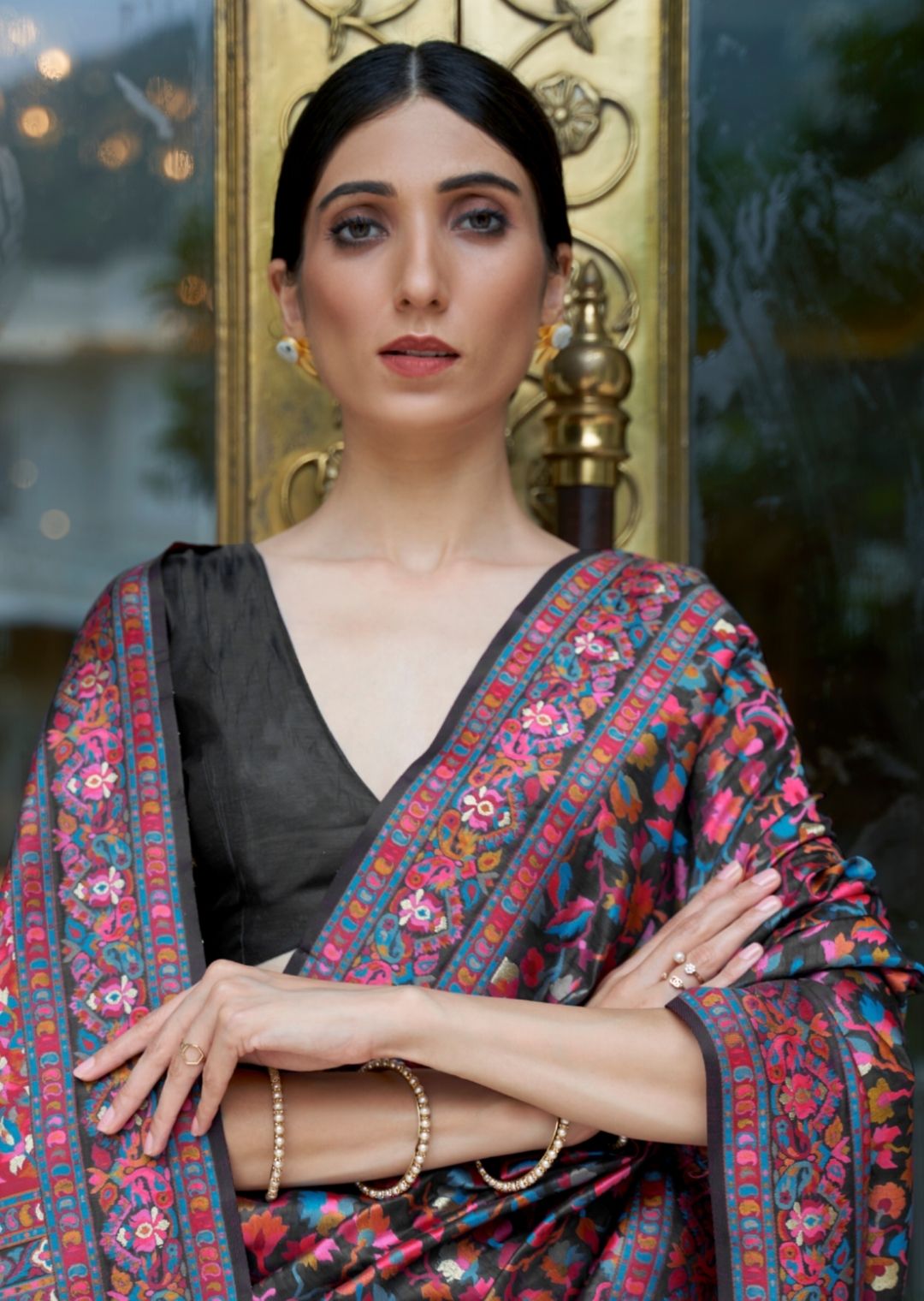 Black Woven Kashmiri Jamewar Silk Saree