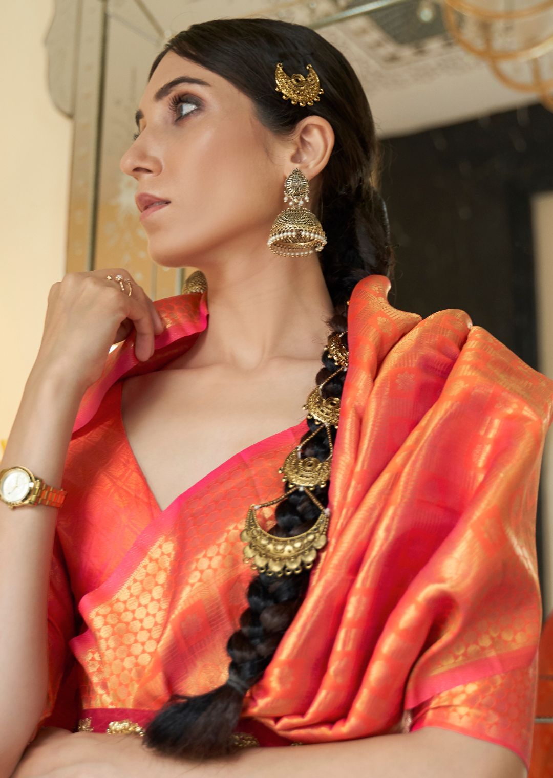 Sunrise Orange Hand Woven Kanjivaram Silk Saree