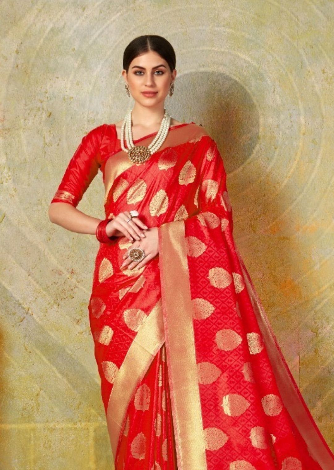 Scarlet Red Woven Banarasi Silk Saree