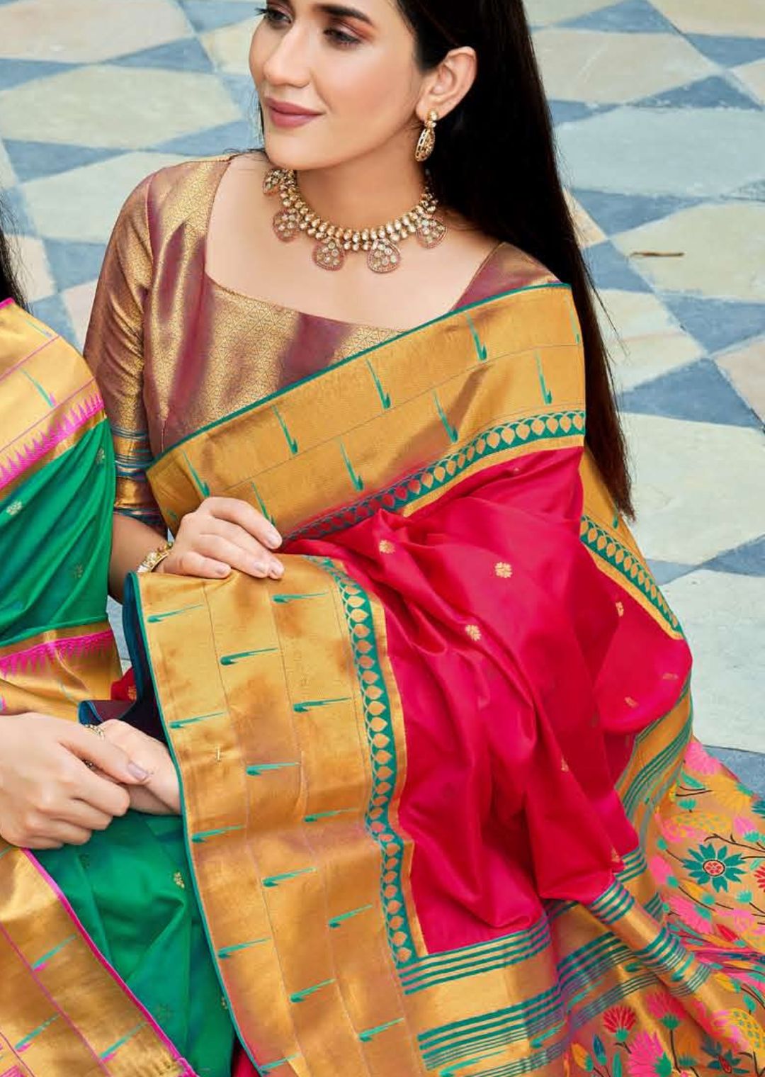 Ruby Pink Woven Traditional Paithani Silk Saree