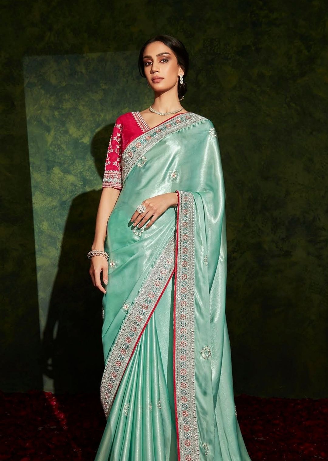 Mint Green Woven Celebrities Exclusive Designer Saree with Embroidered Silk Blouse