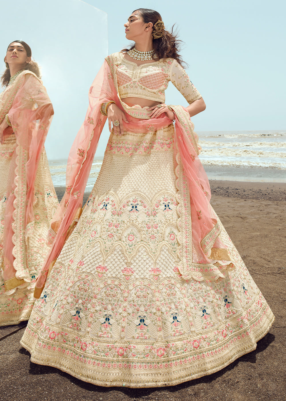 Buy Beige Organza Embroidered Pearl Paisley Pattern Bridal Lehenga Set For  Women by Seema Gujral Online at Aza Fashions.