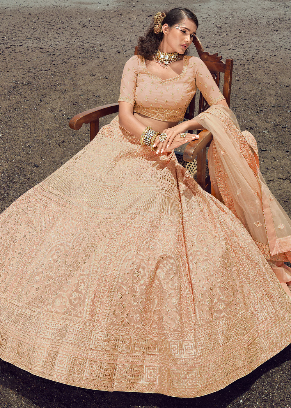 PEACH HEAVY EMBROIDERED PREMIUM DESIGNER LEHENGA