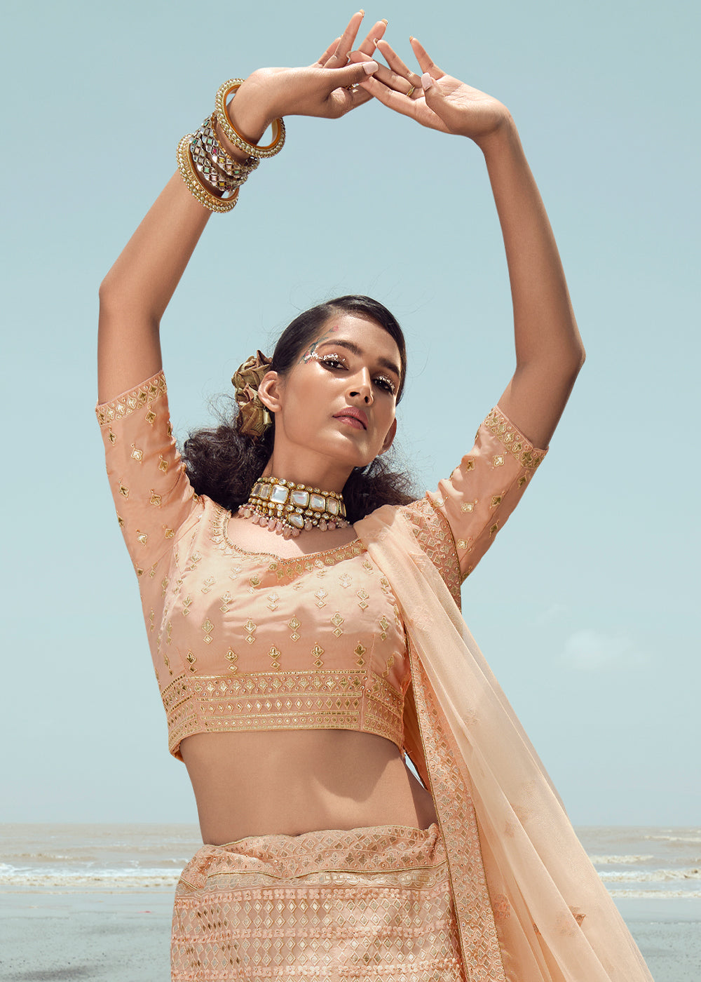 PEACH HEAVY EMBROIDERED PREMIUM DESIGNER LEHENGA