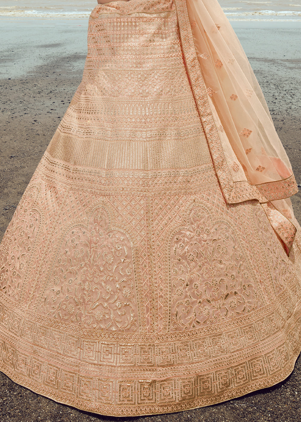 PEACH HEAVY EMBROIDERED PREMIUM DESIGNER LEHENGA