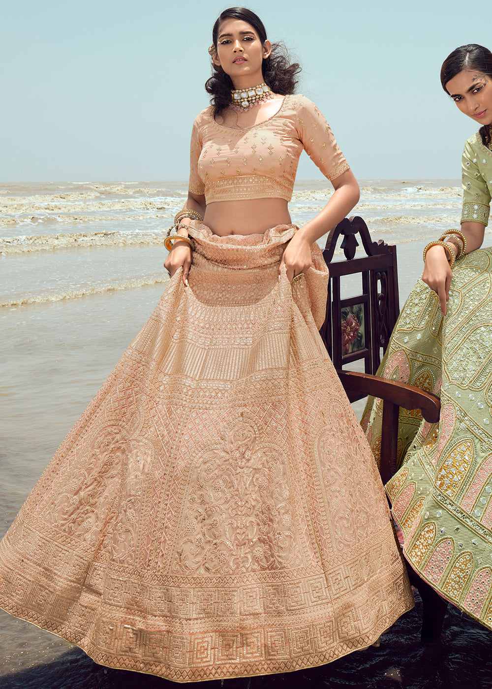 PEACH HEAVY EMBROIDERED PREMIUM DESIGNER LEHENGA