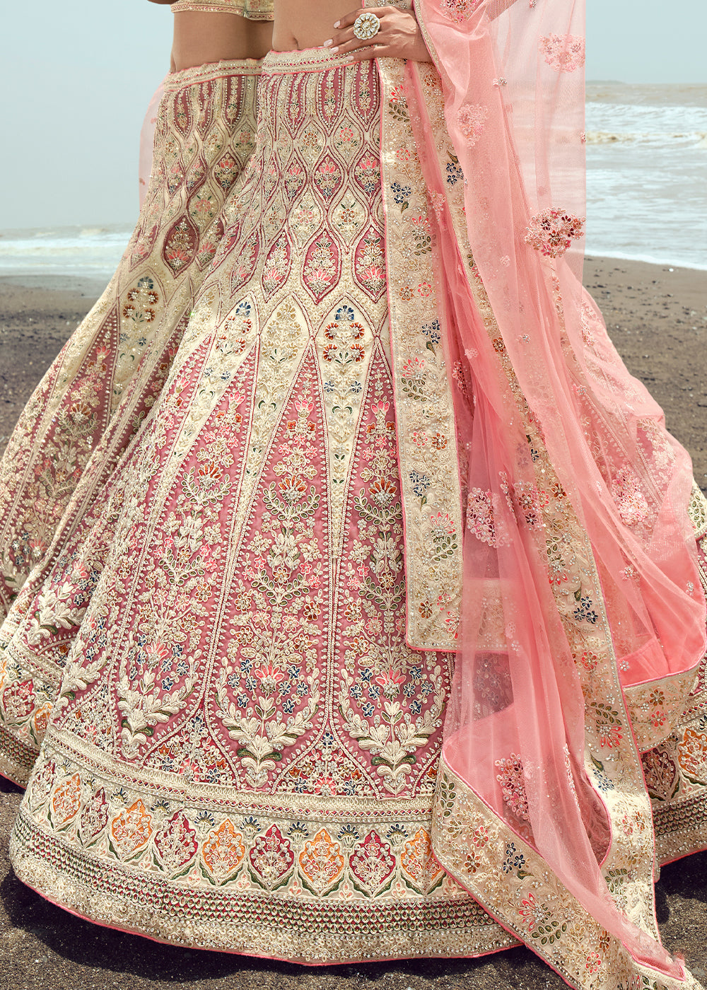 Pearl Pink Indian Ethnic Designer Art Silk Bridal Wear Embroidered Lehenga  at Rs 5999 in Indore