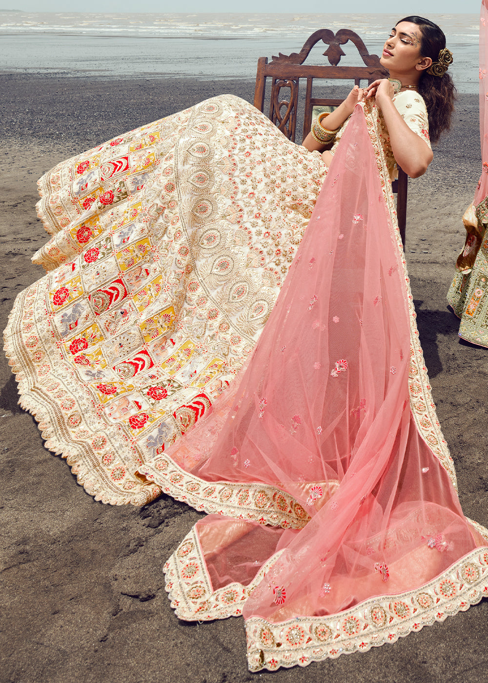 Buy Blush Pink Rhinestone and Sitara Embroidered Bridal Lehenga Online in  India @Mohey - Lehenga for Women