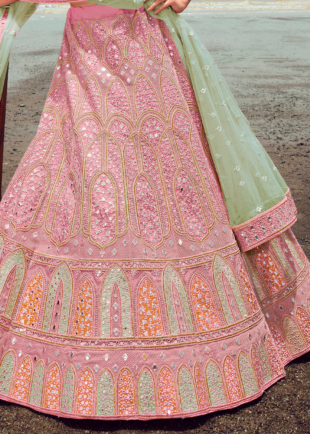 CARNATION PINK HEAVY EMBROIDERED PREMIUM DESIGNER LEHENGA