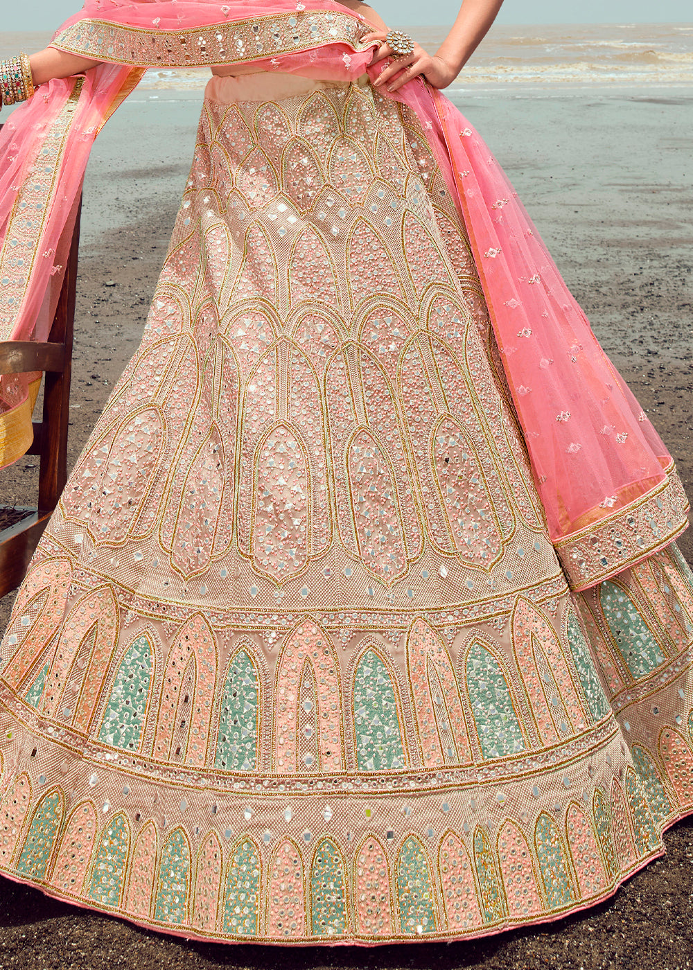 BLUSH IVORY HEAVY EMBROIDERED PREMIUM DESIGNER LEHENGA