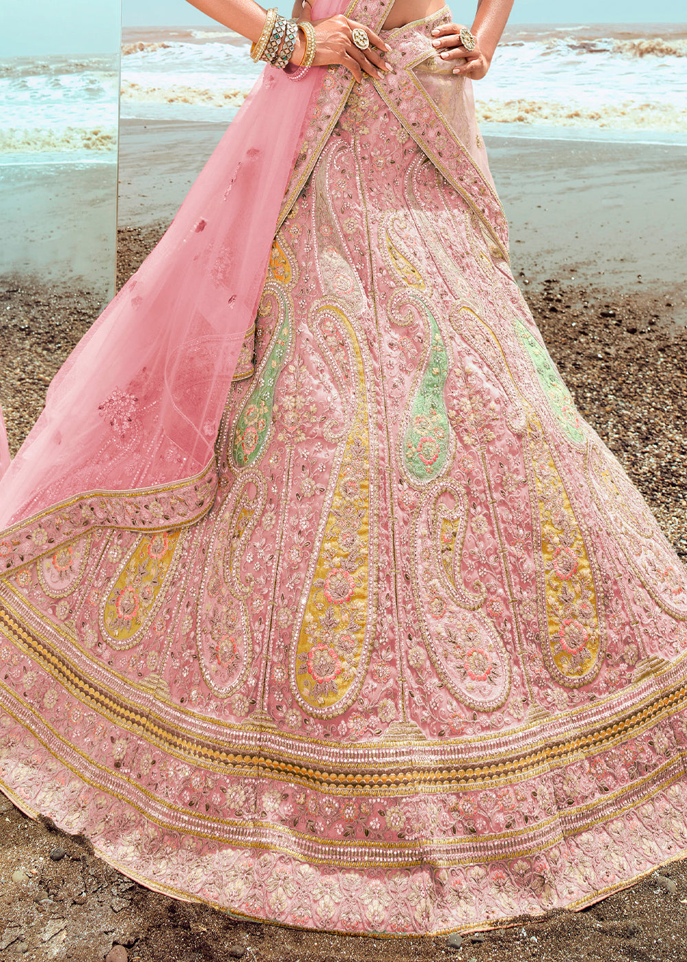 PASTEL PINK HEAVY EMBROIDERED PREMIUM DESIGNER LEHENGA