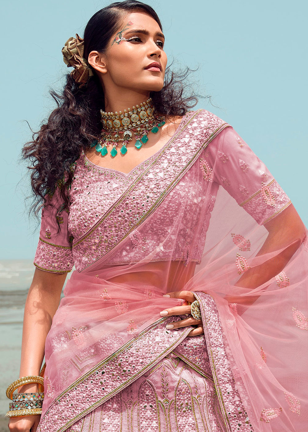 CARNATION PINK HEAVY EMBROIDERED PREMIUM DESIGNER LEHENGA