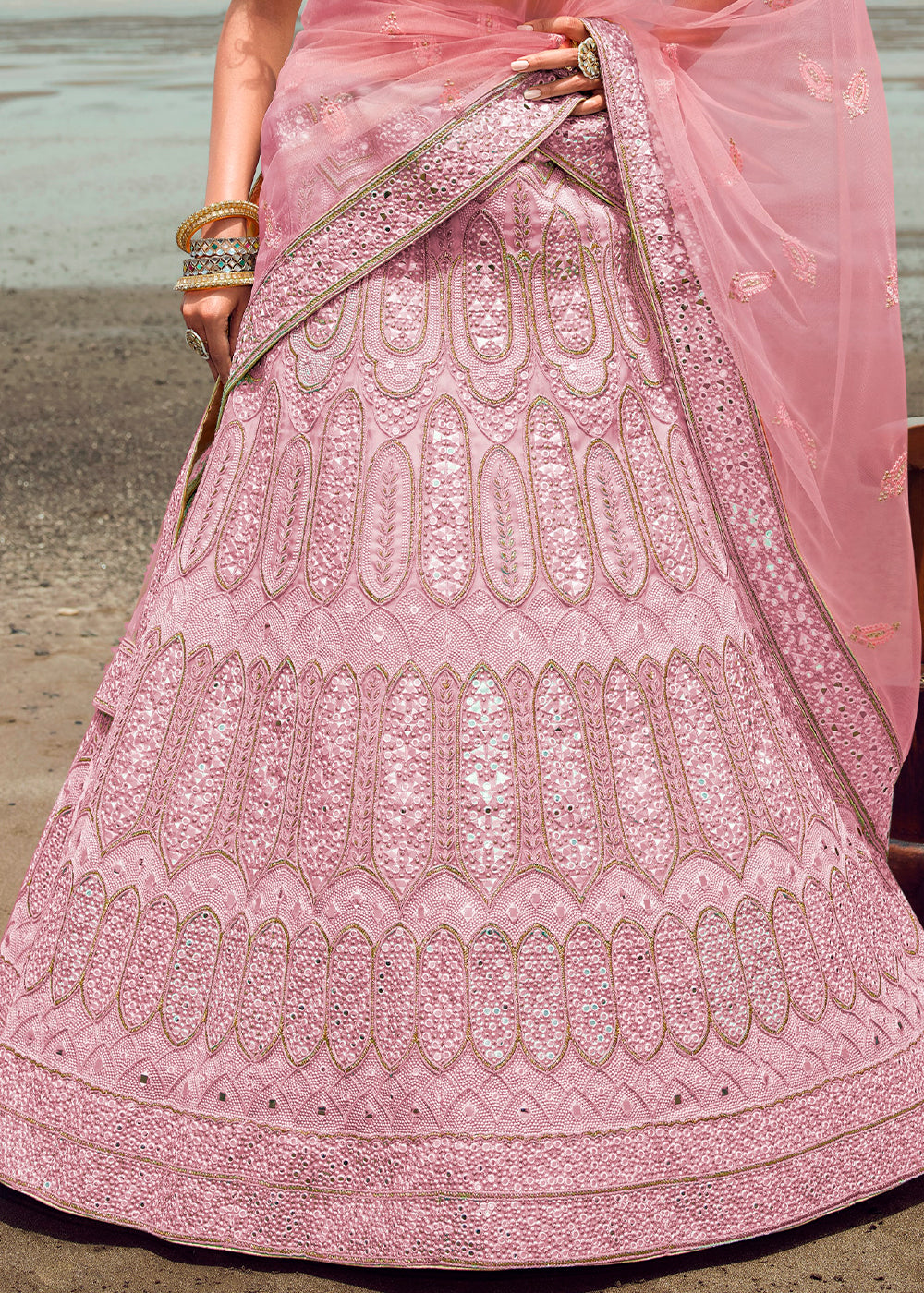 CARNATION PINK HEAVY EMBROIDERED PREMIUM DESIGNER LEHENGA