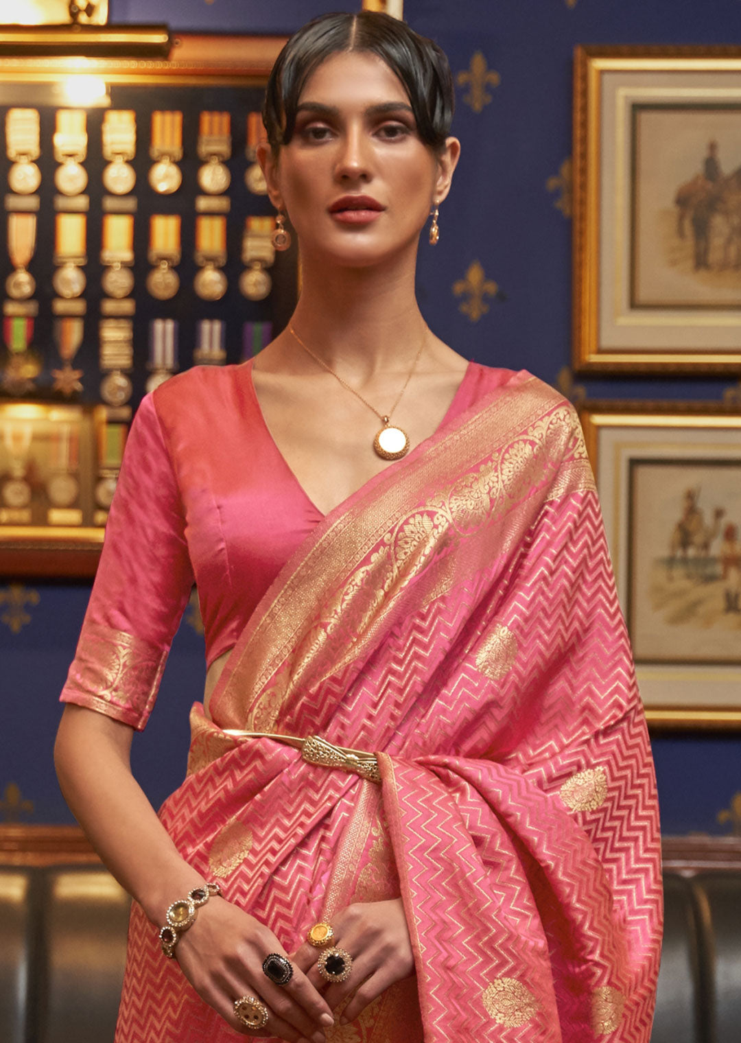 SUNSET ORANGE ZARI WOVEN PURE SATIN SILK SAREE