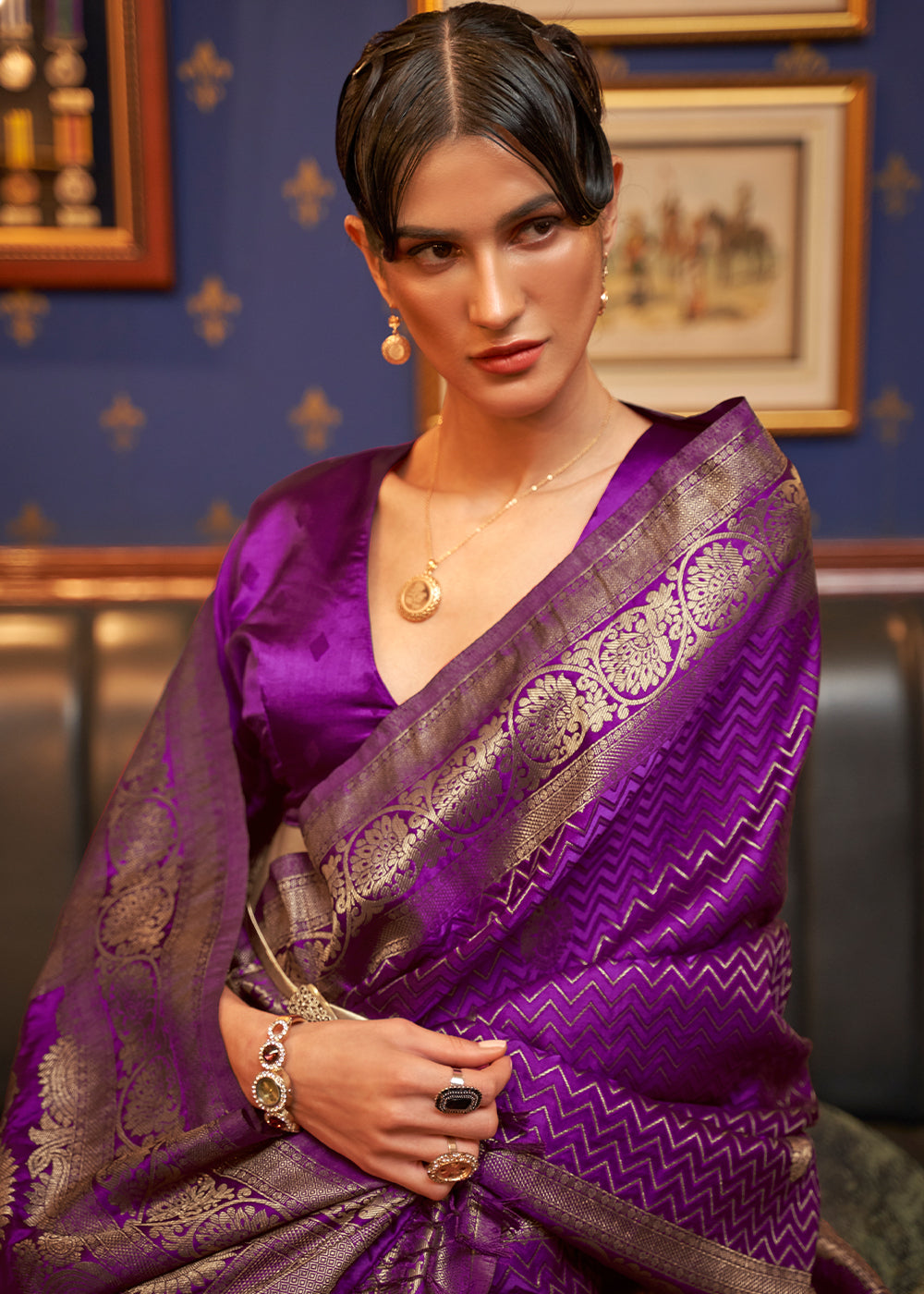 TRUE PURPLE ZARI WOVEN PURE SATIN SILK SAREE