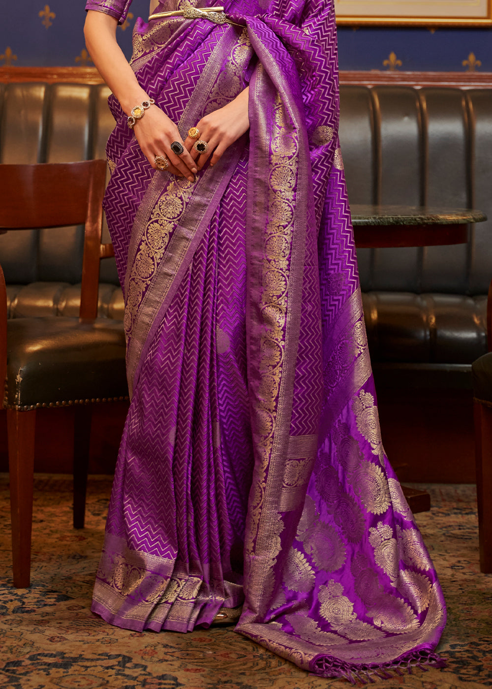 TRUE PURPLE ZARI WOVEN PURE SATIN SILK SAREE