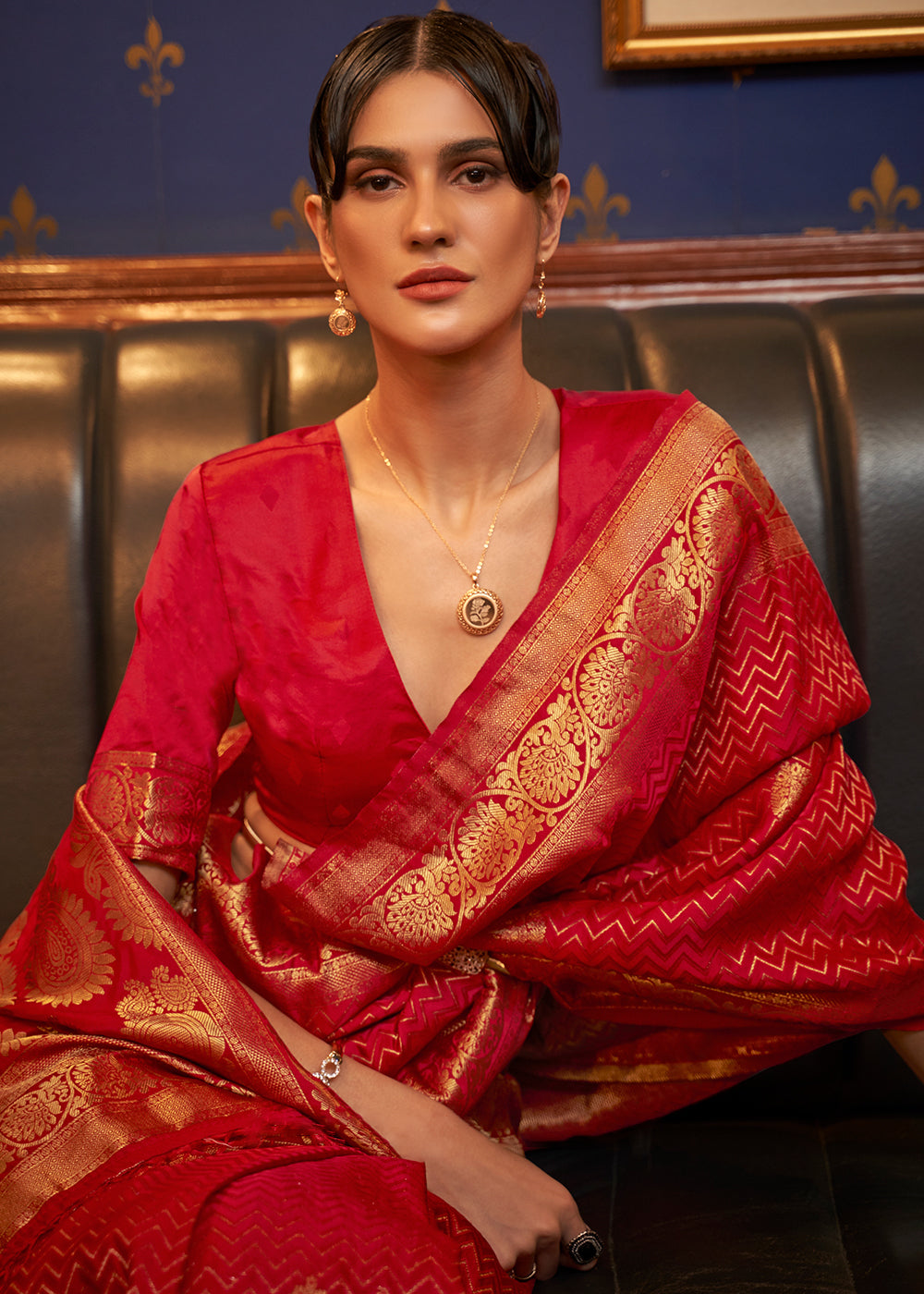 RED ZARI WOVEN PURE SATIN SILK SAREE