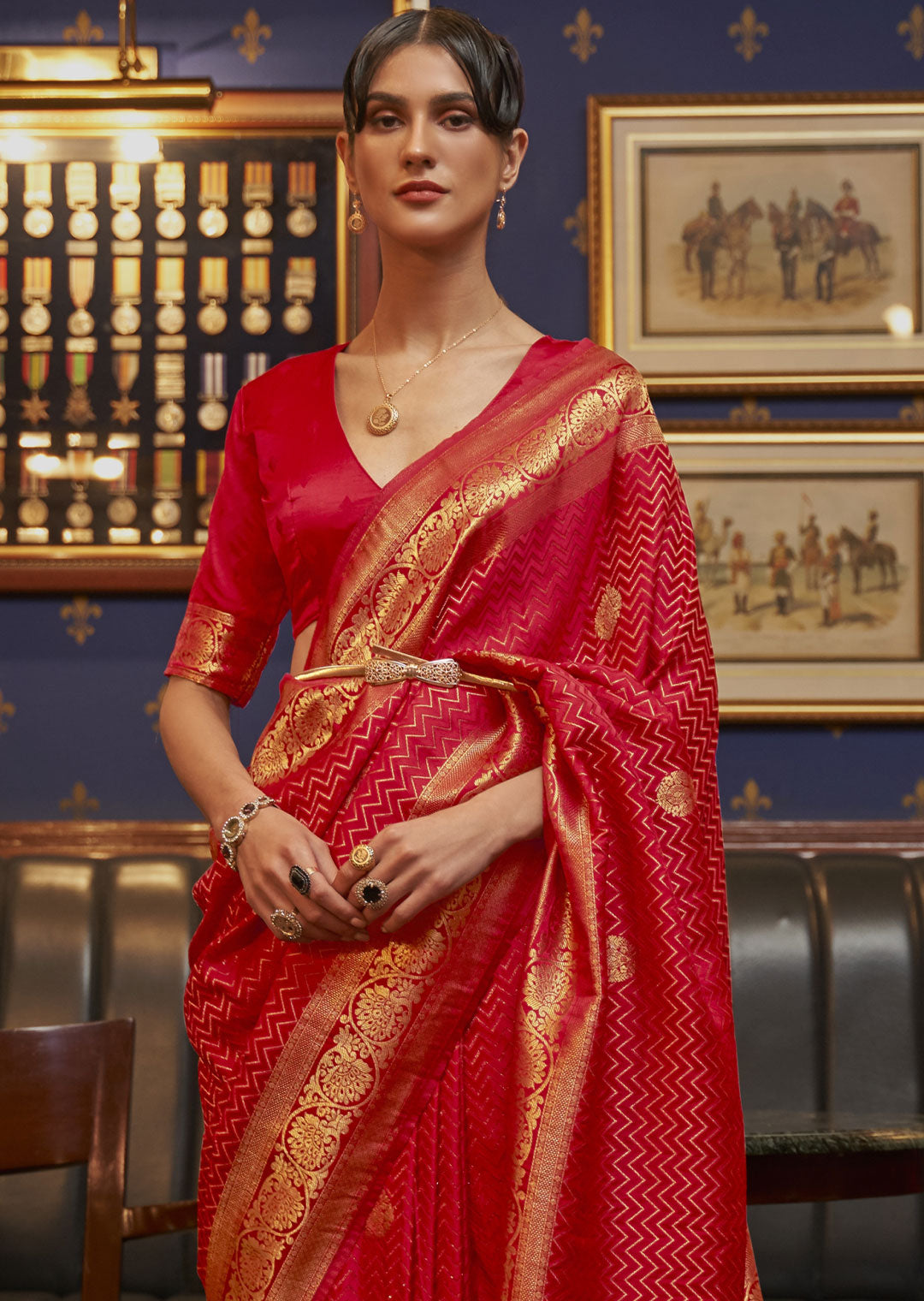 RED ZARI WOVEN PURE SATIN SILK SAREE