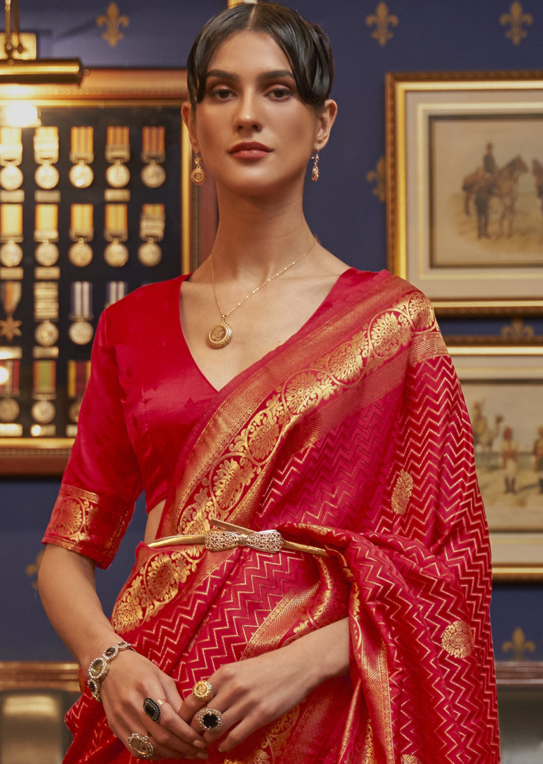 RED ZARI WOVEN PURE SATIN SILK SAREE