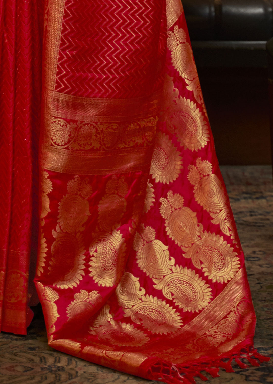 RED ZARI WOVEN PURE SATIN SILK SAREE