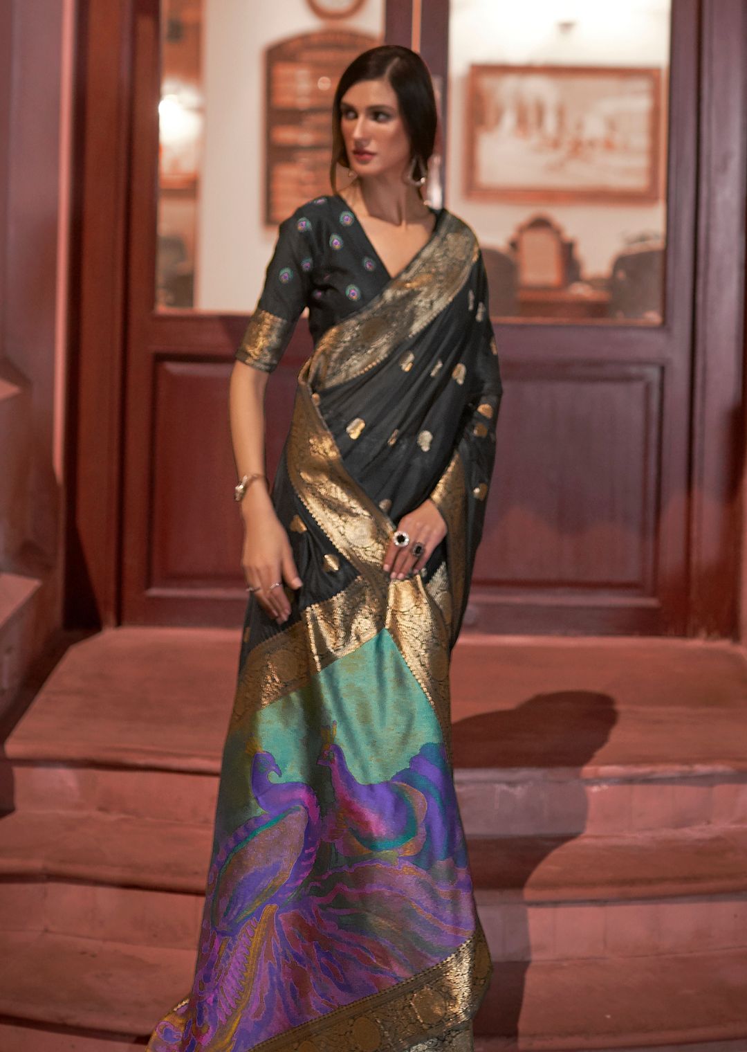 Black Zari Woven Pure Handloom Banarasi Silk Saree