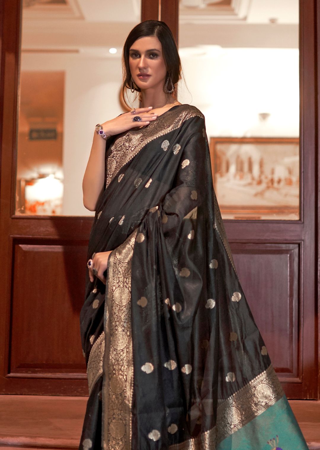 Black Zari Woven Pure Handloom Banarasi Silk Saree