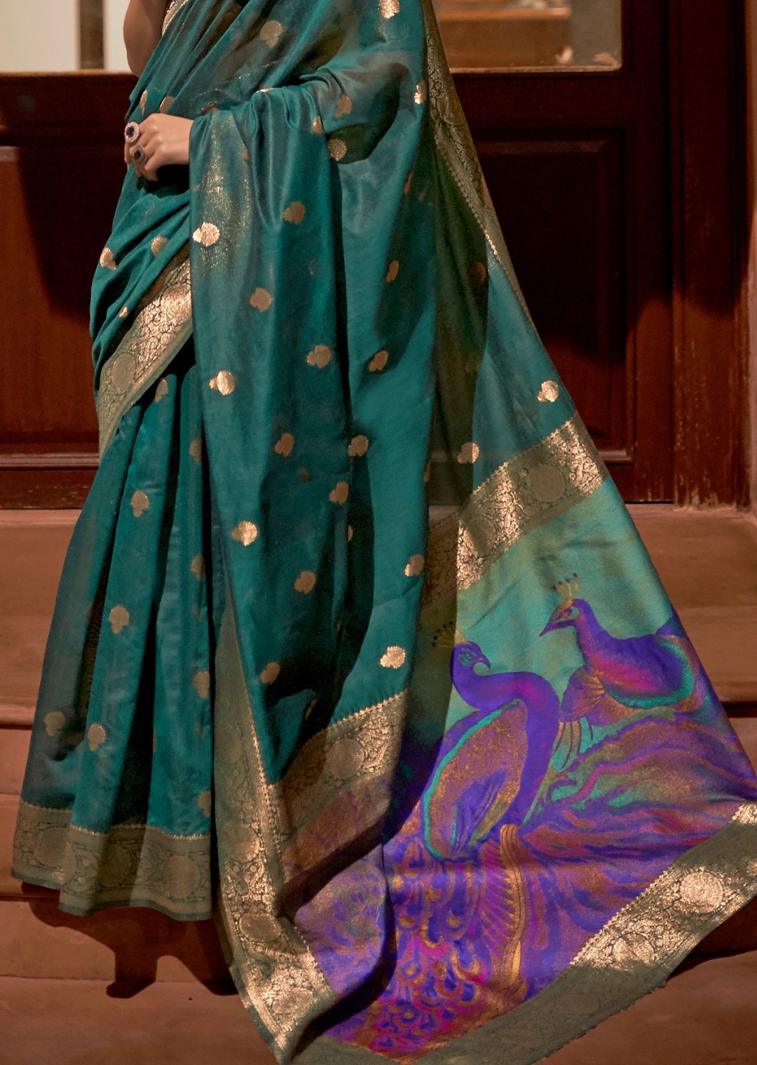 Peacock Green Zari Woven Pure Handloom Banarasi Silk Saree