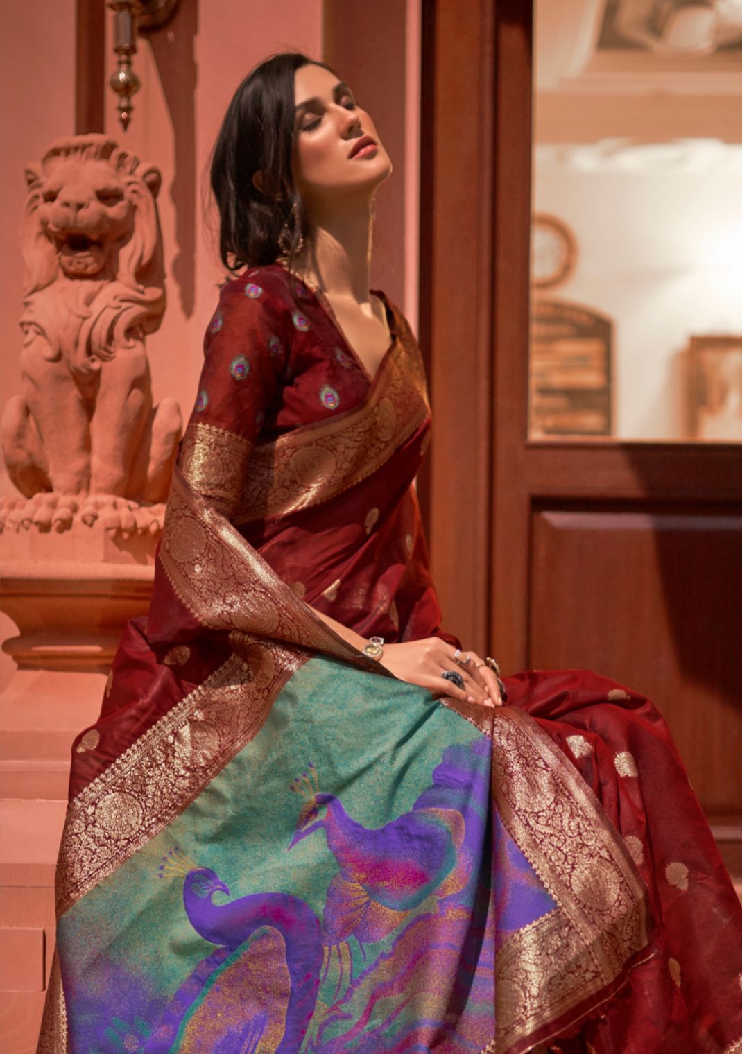 Brick Red Zari Woven Pure Handloom Banarasi Silk Saree