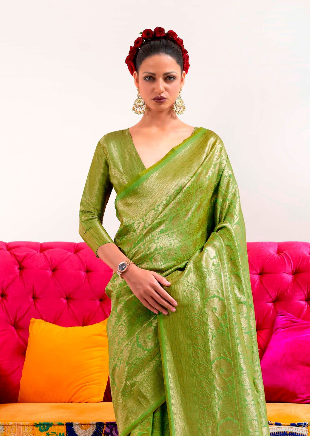 Sheen Green Hand Woven Kanjivaram Silk Saree