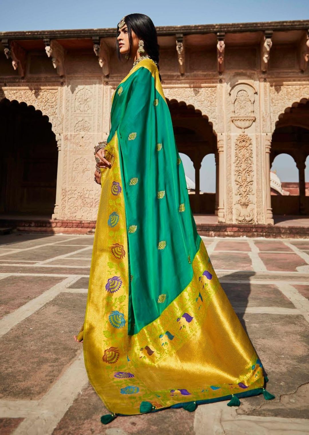 Peacock Green Woven Traditional Banarasi Silk Saree