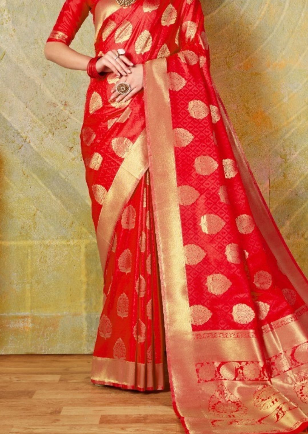 Scarlet Red Woven Banarasi Silk Saree