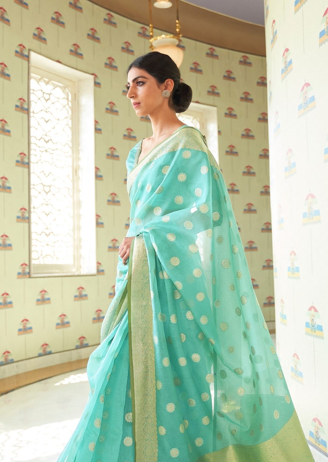 Aqua Blue Hand Woven Organza Silk Saree