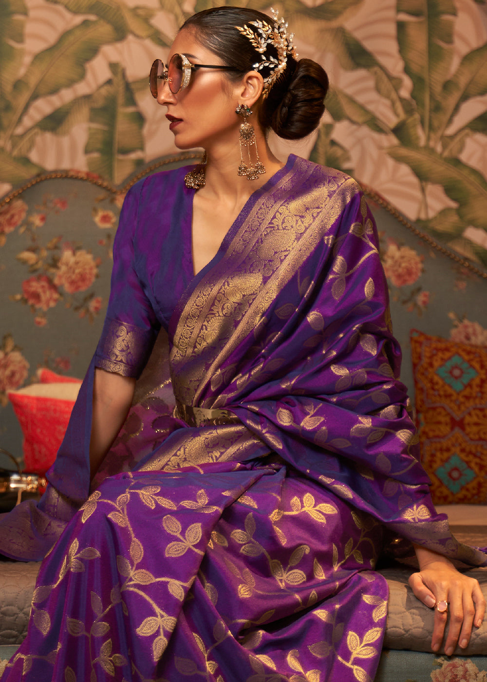 TRUE PURPLE	ZARI WOVEN TWO TONE BANARASI CHINON SILK SAREE