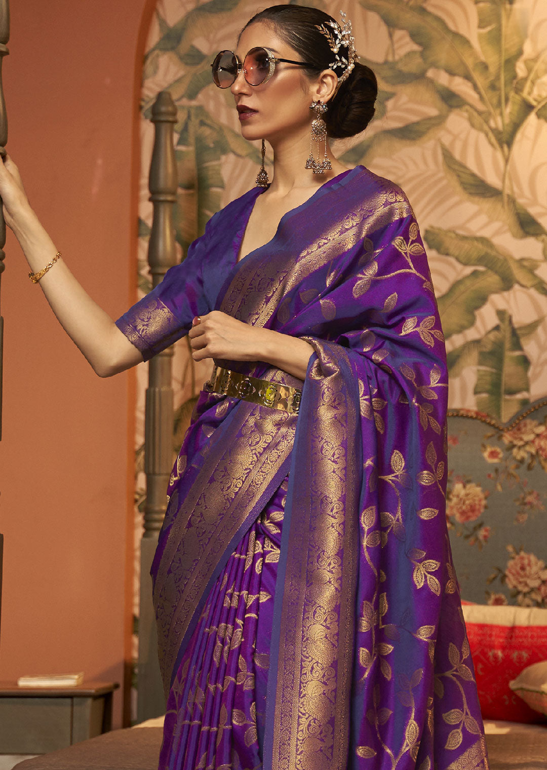 TRUE PURPLE	ZARI WOVEN TWO TONE BANARASI CHINON SILK SAREE