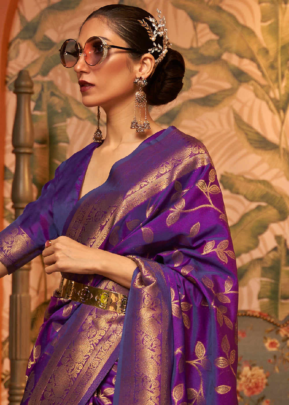 TRUE PURPLE	ZARI WOVEN TWO TONE BANARASI CHINON SILK SAREE