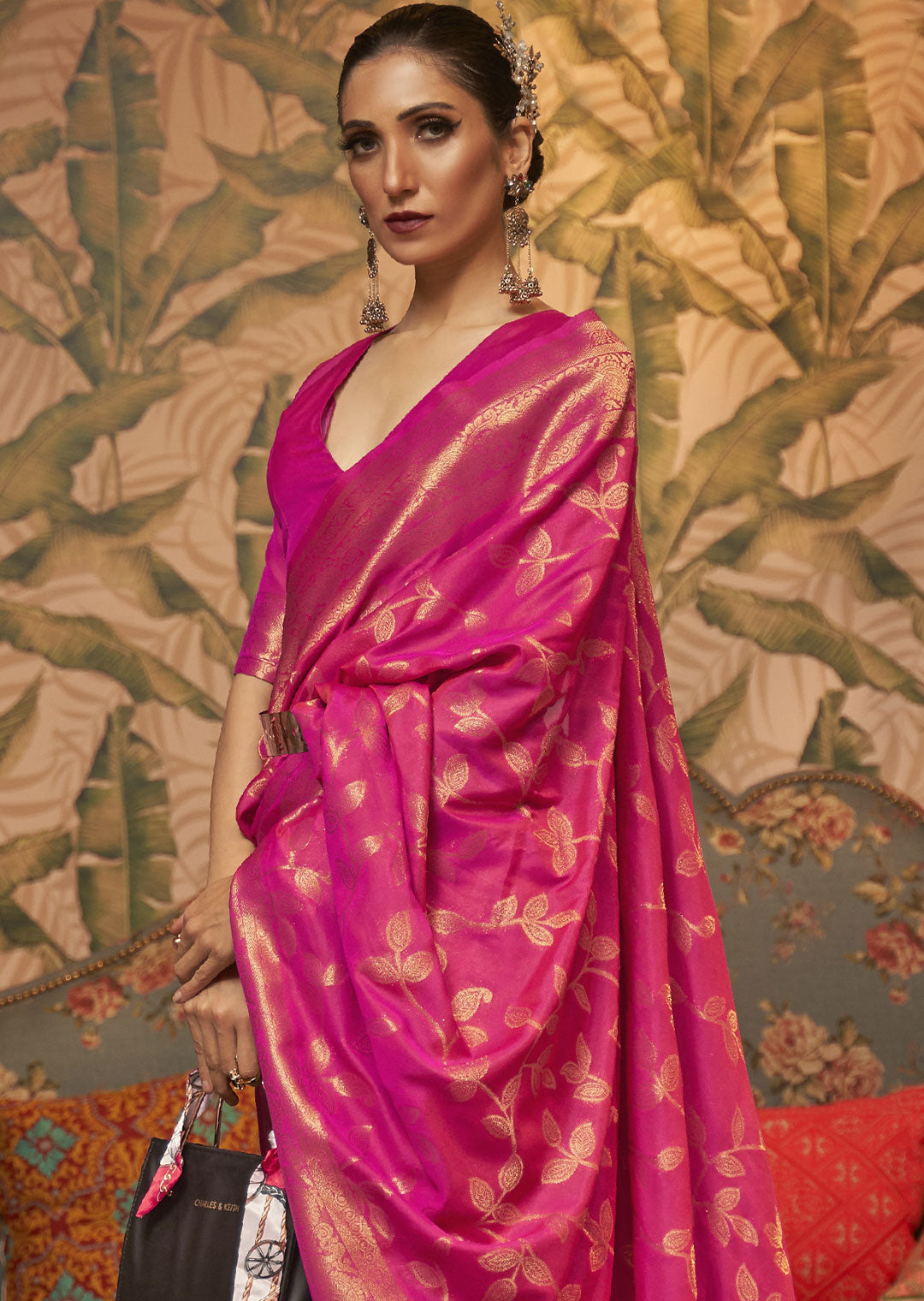 RUBY PINK ZARI WOVEN TWO TONE BANARASI CHINON SILK SAREE