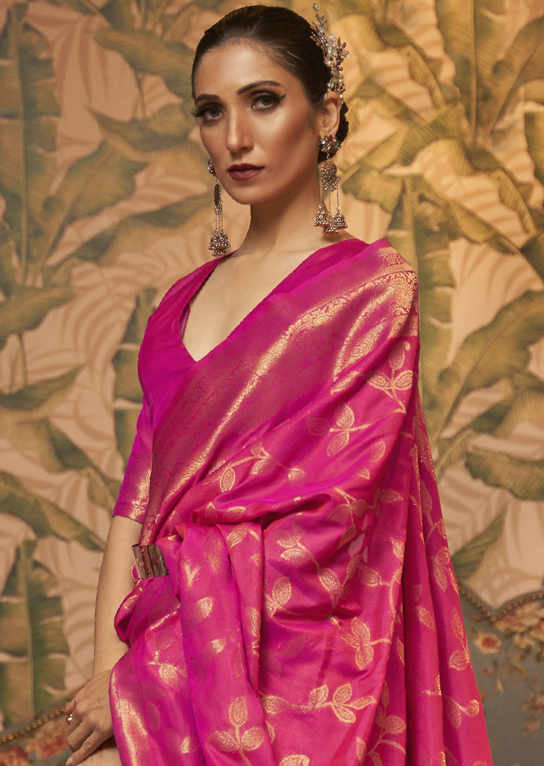 RUBY PINK ZARI WOVEN TWO TONE BANARASI CHINON SILK SAREE