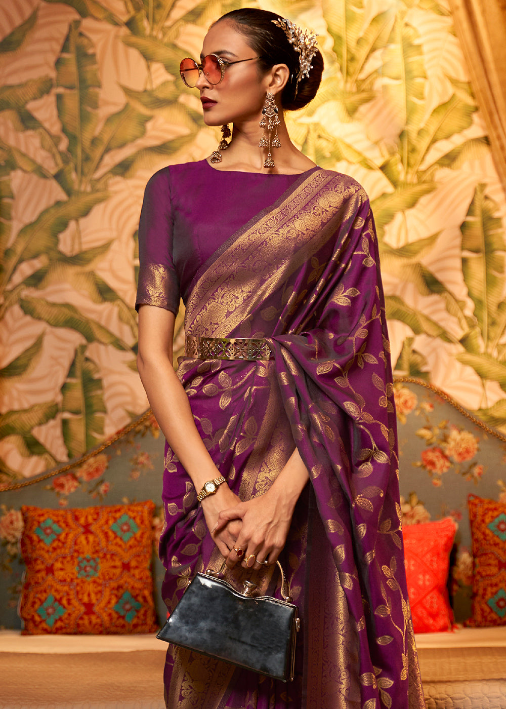 TYRIAN PURPLE ZARI WOVEN TWO TONE BANARASI CHINON SILK SAREE