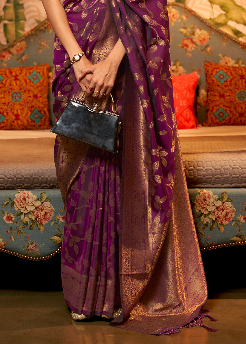 TYRIAN PURPLE ZARI WOVEN TWO TONE BANARASI CHINON SILK SAREE